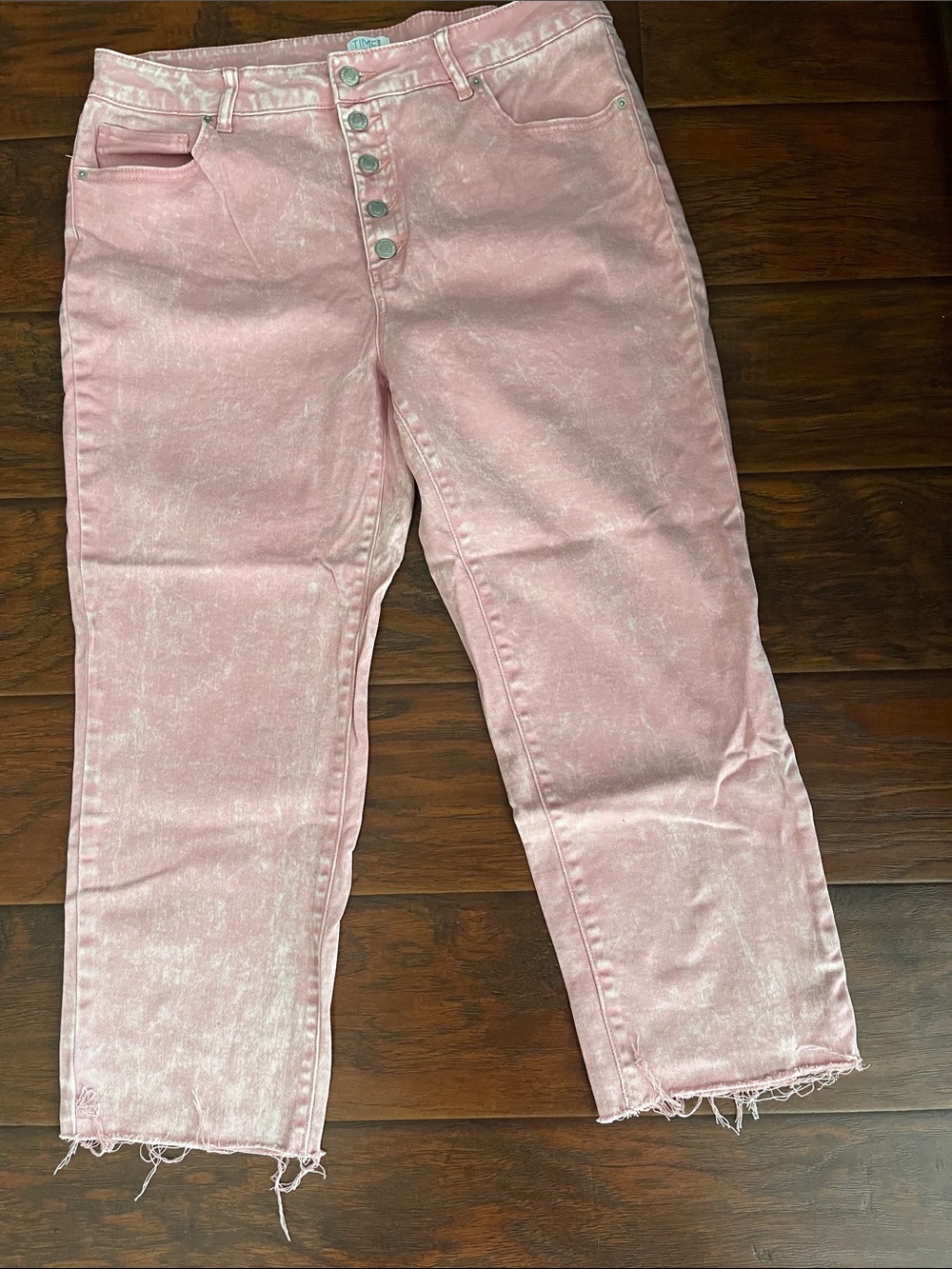 Time and Tru Pink Washed Cropped Button-Fly Jeans